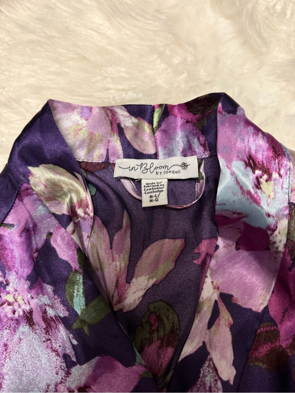 In Bloom by Jonquil Floral Satin Robe in Purple